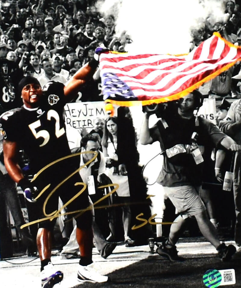 Ray Lewis Autographed Baltimore Ravens 8x10 Flag Photo -Beckett W Holo –  The Jersey Source