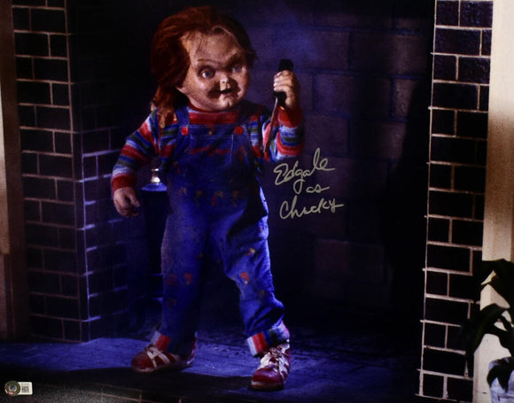 Ed Gale Autographed 16x20  Chucky Close Up Photo -Beckett W Hologram *Silver Image 1