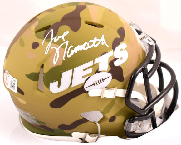 Joe Namath Autographed New York Jets Camo Speed Mini Helmet-Beckett W Hologram *White *Stacked  Image 1