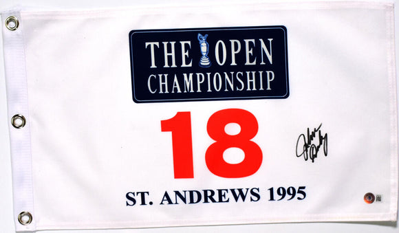 John Daly Autographed 1995 St. Andrews Pin Flag *Right- Beckett W Hologram *Black Image 1