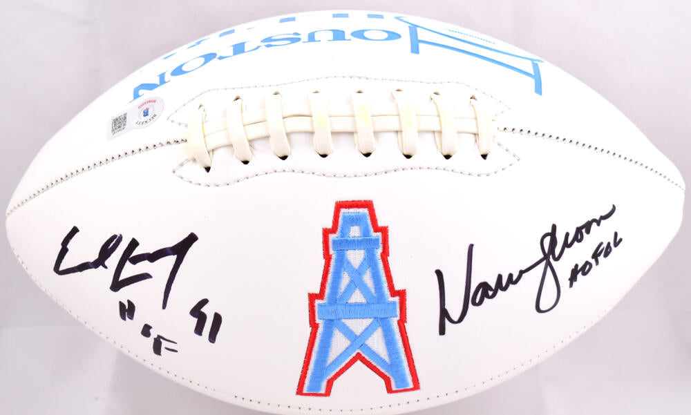 Warren Moon Earl Campbell Signed Houston Oilers Logo Football w/HOF-BA W  Holo