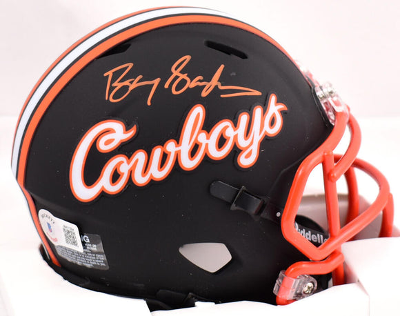 Barry Sanders Autographed Oklahoma State Cowboys Black Alt. Speed Mini Helmet-Beckett Hologram *Orange Image 1