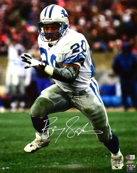 Barry Sanders Autographed 16x20 Up Close Running Photo- Beckett W Hologram *White Image 1