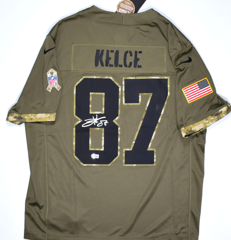 Travis Kelce Signed Kansas City Black Large Football Jersey (Beckett)