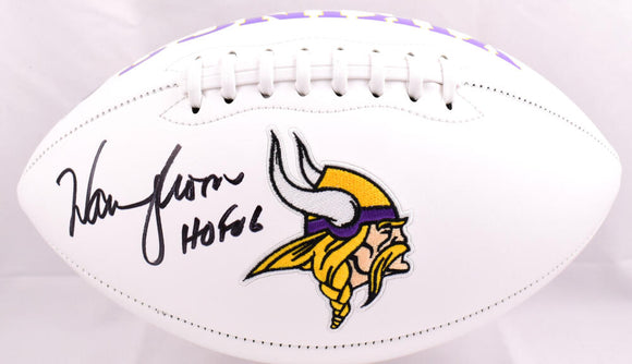 Warren Moon Autographed Minnesota Vikings Logo Football w/HOF- Beckett W Hologram  *Black *Left Image 1