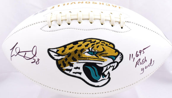 Fred Taylor Autographed Jacksonville Jaguars Logo Football w/11,698 Rushing Yards- Beckett W Hologram *Black Image 1