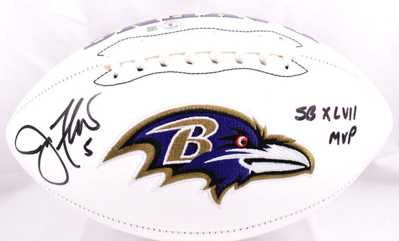 Joe Flacco Autographed Baltimore Ravens Logo Football w/SB MVP-Beckett W Hologram *Black Image 1