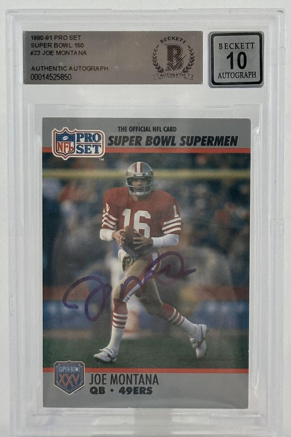 1990-91 Pro Set Super Bowl #33  Joe Montana Auto San Francisco 49ers BAS Autograph 10 Image 1