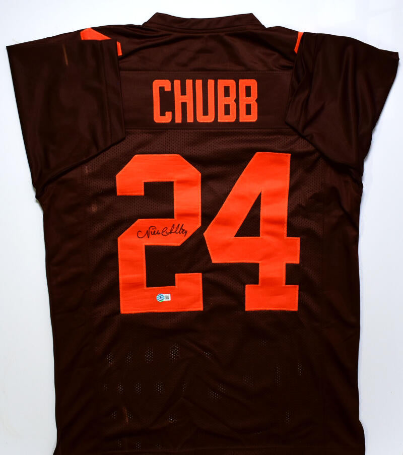 Nick Chubb Autographed Brown Pro Style Jersey *2 -Beckett W