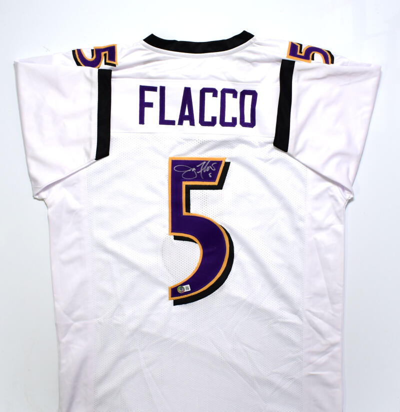 Joe Flacco Autographed White Pro Style Jersey-Beckett W Hologram *Silv –  The Jersey Source