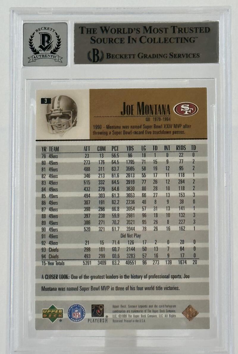 1999 Upper Deck Century Legends #3 Joe Montana Auto San Francisco 49er –  The Jersey Source