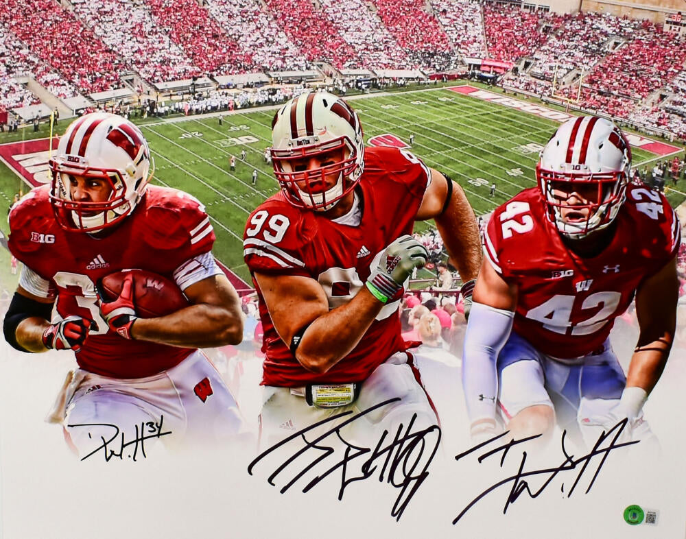 J. J. Watt, TJ Watt & Derek Watt Signed Wisconsin Badgers Logo Football  (JSA & Watt)