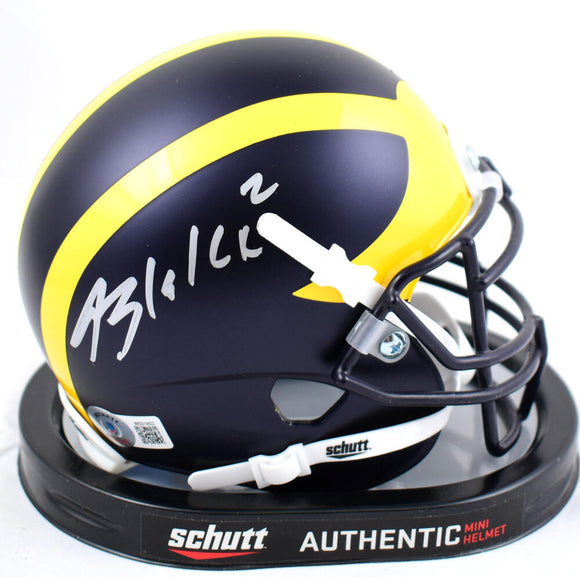 Blake Corum Autographed Michigan Wolverines Schutt Mini Helmet- Beckett W Hologram *Silver Image 1