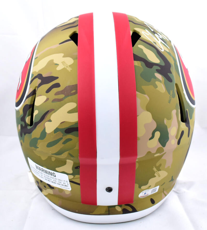 Christian McCaffrey Autographed San Francisco 49ers Lunar Eclipse White  Full Size Authentic Speed Helmet Beckett BAS