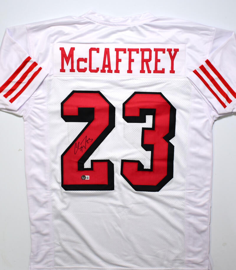 Christian McCaffrey Autographed White Shadow Pro Style Jersey- Beckett –  The Jersey Source