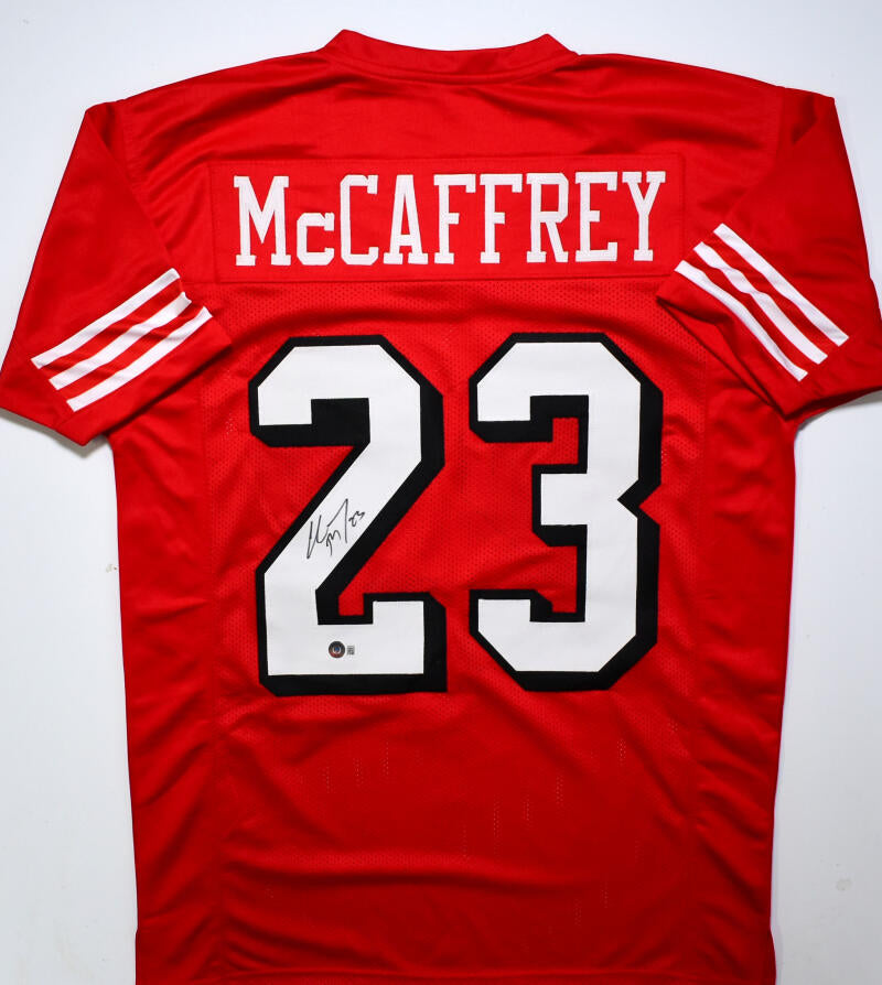 Christian McCaffrey Autographed Red Shadow Pro Style Jersey- Beckett H –  The Jersey Source