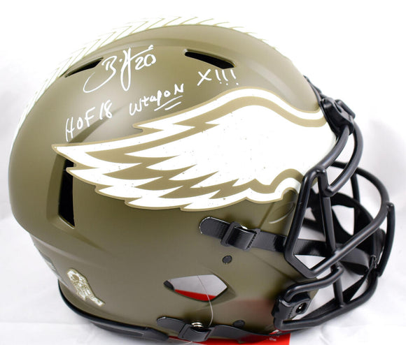 Brian Dawkins Autographed Eagles F/S Salute to Service Speed Authentic Helmet w/2 Inscriptions-Beckett W Hologram *White Image 1