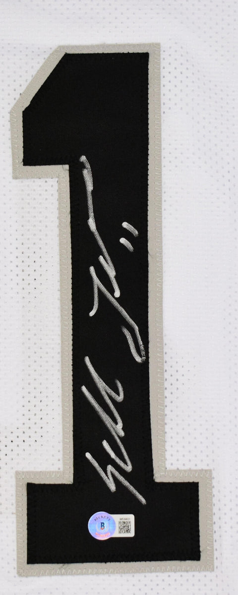 Sebastian Janikowski Autographed White Pro Style STAT Jersey- Beckett – The  Jersey Source