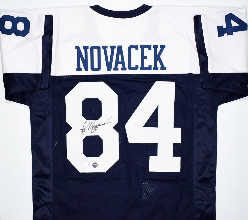 Jay Novacek Autographed Blue Stat Football Jersey with White