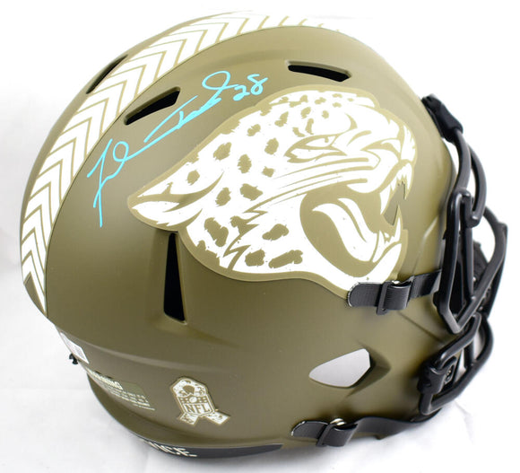 Fred Taylor Autographed Jaguars F/S Salute to Service Speed Helmet - Beckett W Hologram *Teal Image 1