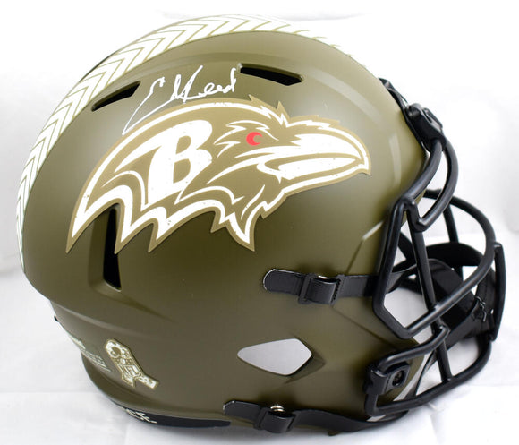Ed Reed Autographed Baltimore Ravens F/S Salute to Service Speed Helmet - Beckett W Hologram *White Image 1