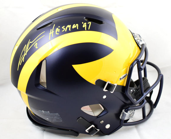 Charles Woodson Autographed Michigan Wolverines F/S Speed Authentic Helmet w/Insc - JSA W Auth *Yellow *DINGED Image 1
