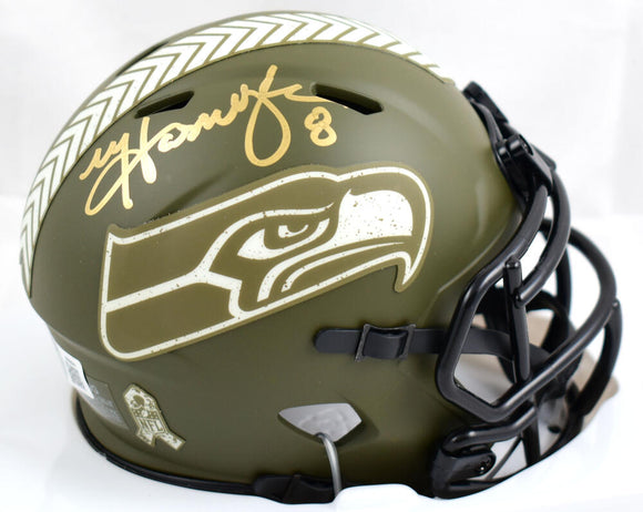 Matt Hasselbeck Autographed Seattle Seahawks Salute to Service Speed Mini Helmet- Beckett W Hologram *Gold Image 1