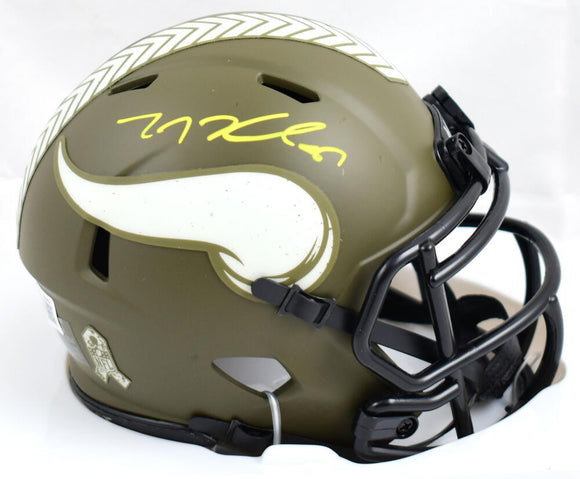 TJ Hockenson Autographed Minnesota Vikings Salute to Service Speed Mini Helmet- Beckett W Hologram *Yellow Image 1