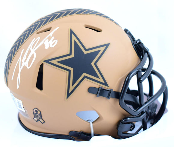 Luke Schoonmaker Autographed Dallas Cowboys Salute to Service 2023 Speed Mini Helmet - Beckett W Hologram *White Image 1