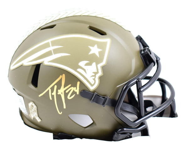 Ty Law Autographed New England Patriots Salute to Service Speed Mini Helmet-Beckett W Hologram *Gold Image 1