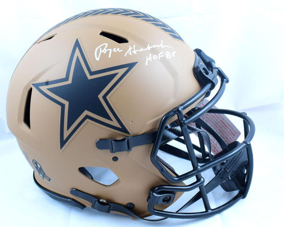 Roger Staubach Autographed Cowboys F/S Salute to Service 2023 Speed Authentic Helmet w/HOF - Beckett W Hologram *White Image 1