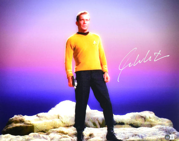 William Shatner Autographed Star Trek 16x20 Rock Photo - Beckett W Hologram *White Image 1