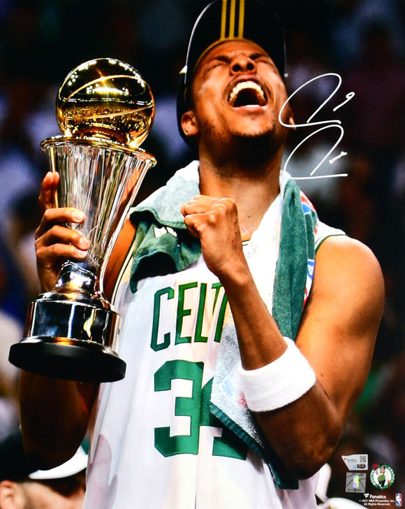 Paul Pierce Autographed Boston Celtics 16x20 Close Up Trophy Photo - Fanatics *White Image 1