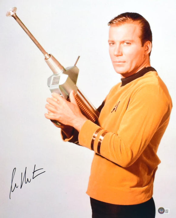 William Shatner Autographed Star Trek 16x20 Space Gun Photo - Beckett Hologram *Black Image 1