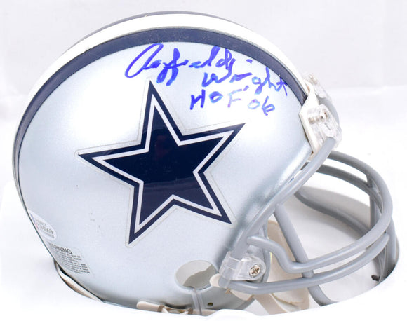 Rayfield Wright Signed Dallas Cowboys Mini Helmet w/ HOF- Beckett W *Blue Image 1