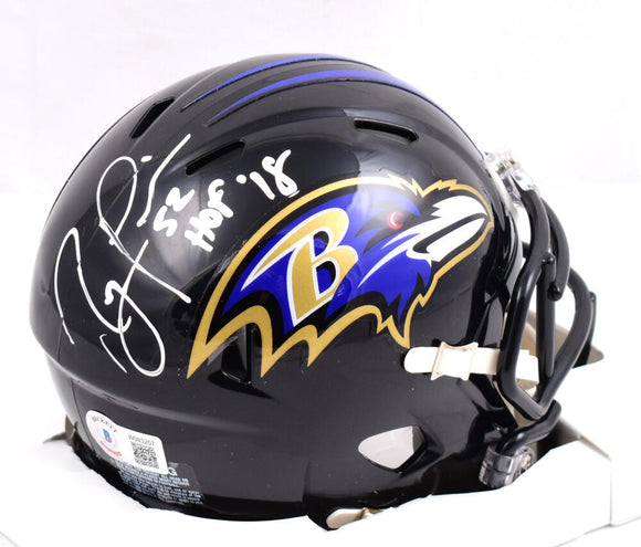 Ray Lewis Full Autographed Baltimore Ravens Speed Mini Helmet w/HOF- Beckett W Hologram *White Image 1