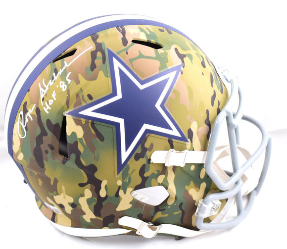 Roger Staubach Autographed Dallas Cowboys F/S Camo Speed Helmet w/ HOF - Beckett W Hologram *White Image 1
