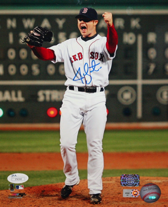 Jon Lester Autographed 8x10 Red Sox Vertical Cheering Photo- JSA Authenticated
