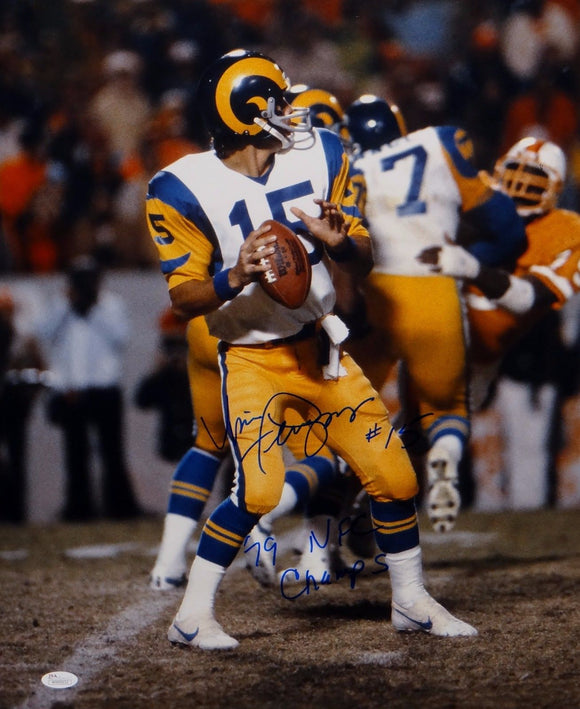 Vince Ferragamo Autographed Rams 16x20 Looking To Pass Photo- JSA Witnessed Auth