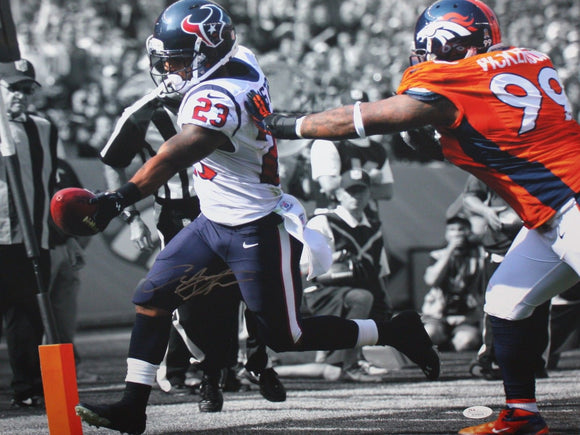 Arian Foster Autographed 16x20 B/W & Color TD Photo- JSA W Authenticated