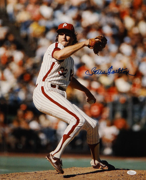 Steve Carlton Autographed Phillies 16x20 Pitching Photo- JSA-W Authenticated