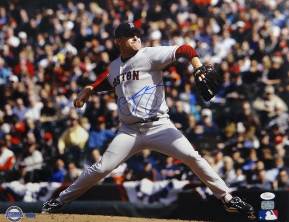 Curt Schilling Signed Boston Red Sox 16x20 Pitching Motion Photo with Steiner Seal/JSA/AAA Auth