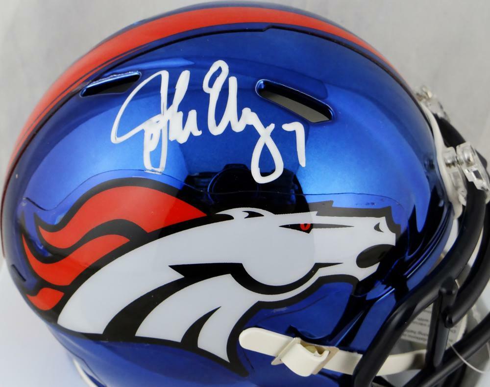 John Elway Autographed Denver Broncos Chrome Mini Football Helmet