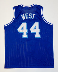 Jerry West Autographed Blue Basketball Style Jersey- JSA Witnessed Authenticated Image 1