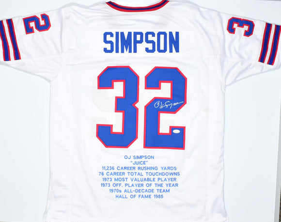 O.J. Simpson Autographed White Pro Style STAT Jersey- JSA W *Black Image 1