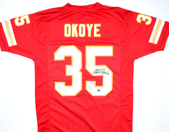 Christian Okoye Autographed Red Pro Style Jersey - Beckett W Hologram *Black Image 1
