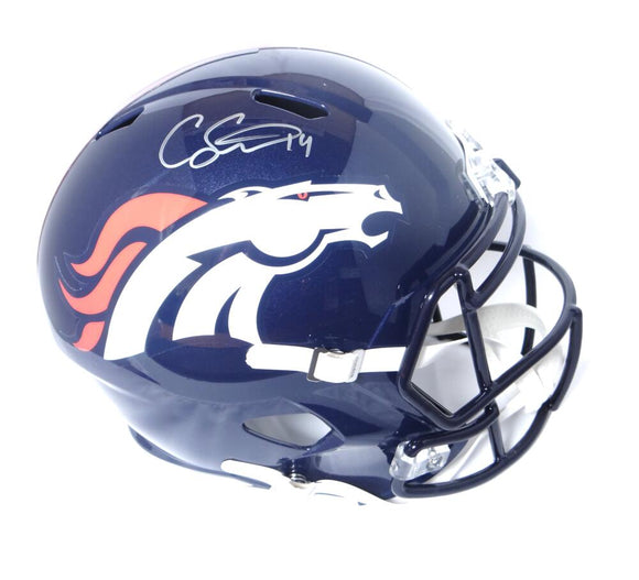 Courtland Sutton Autographed Denver Broncos Full Size Speed Helmet- JSA W Auth *Silver 
 Image 1