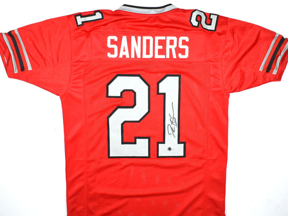 Deion Sanders Autographed Red Pro Style Jersey - Beckett W Hologram *Black Image 1