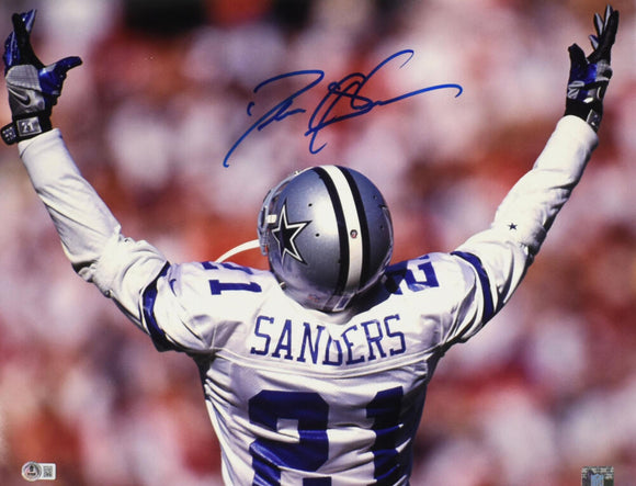 Deion Sanders Autographed Dallas Cowboys 16x20 Arms Up Photo-Beckett W Hologram *Blue Image 1