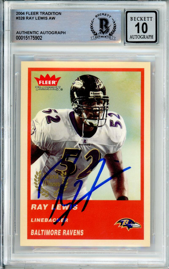 2004 Fleer Tradition #328 Ray Lewis AW Baltimore Ravens BAS Autograph 10  Image 1